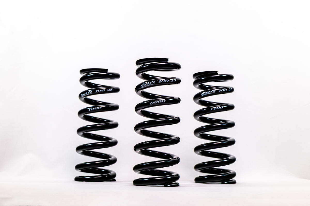 10" length Zero Ride Height Front Springs designed for Late Model Stock ranging from 900lb - 1100lb spring rate.